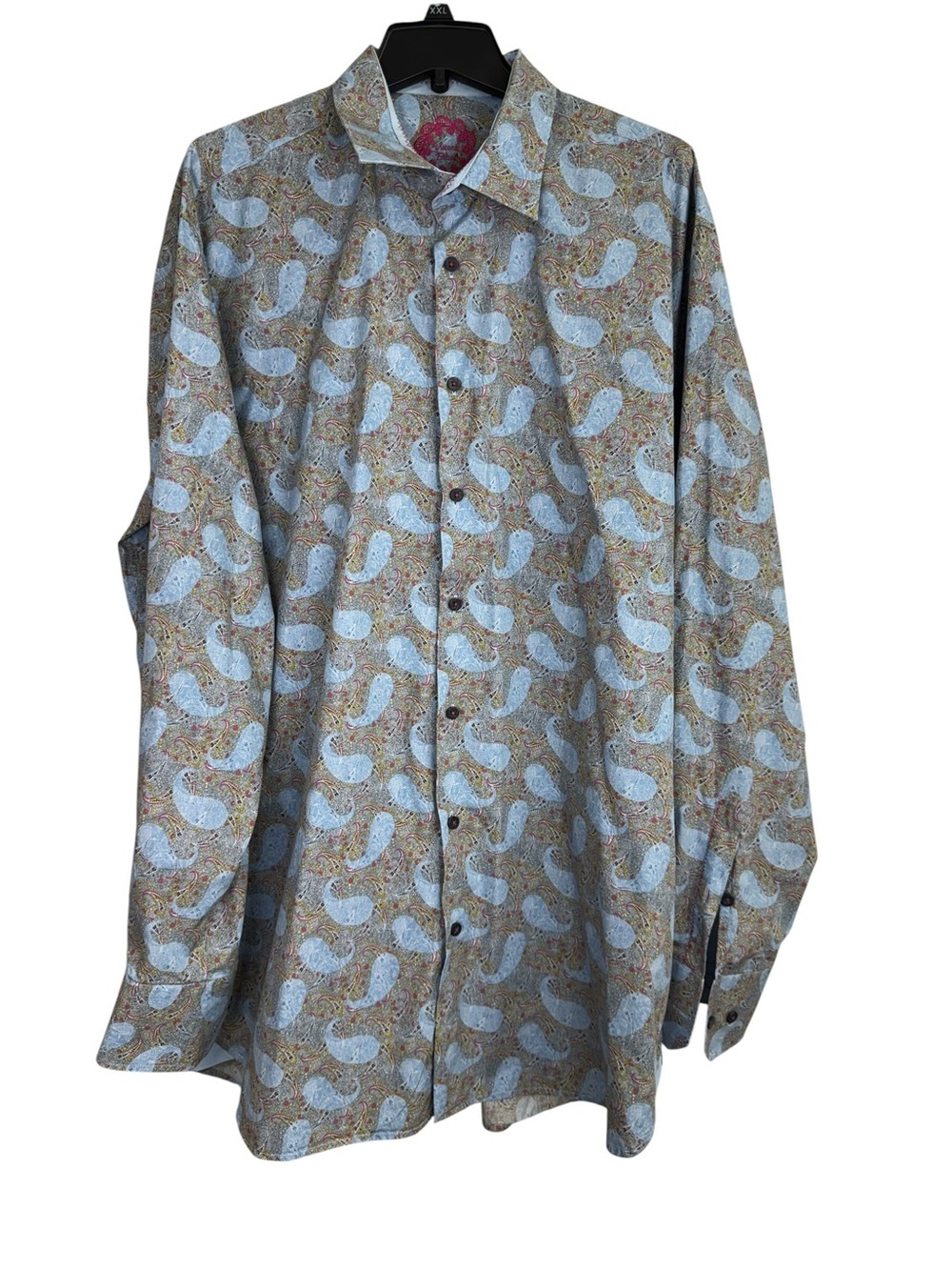 Casual Paisley Button-Down Shirt in Light Blue and Tan
